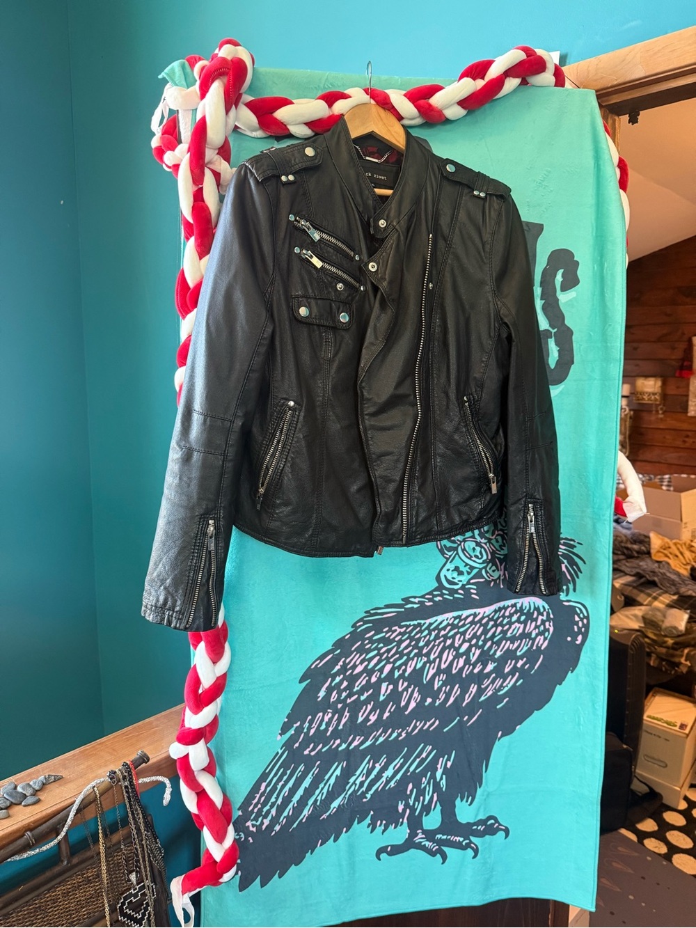 Black Rivet Black Leather Moto Jacket with Zip Pockets
